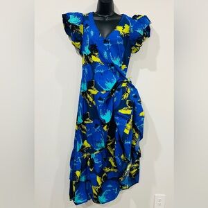Christopher John Rodgers Cotton Floral Print Ruffle Dress With Pockets Size 4